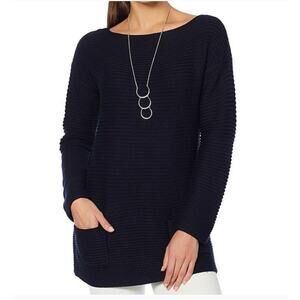 VINCE CAMUTO Black Long Sleeve Boat Neck Rib-Knit Sweater Women's Size LARGE